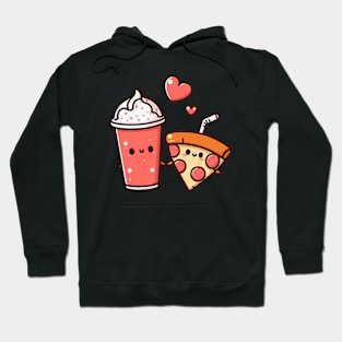 Kawaii Pepperoni Pizza and Milkshake Couple | Cute Kawaii Food Art for Couples Hoodie